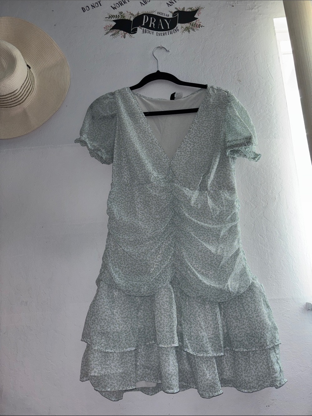 Divided Light Mint Floral Ruffle Midi Dress